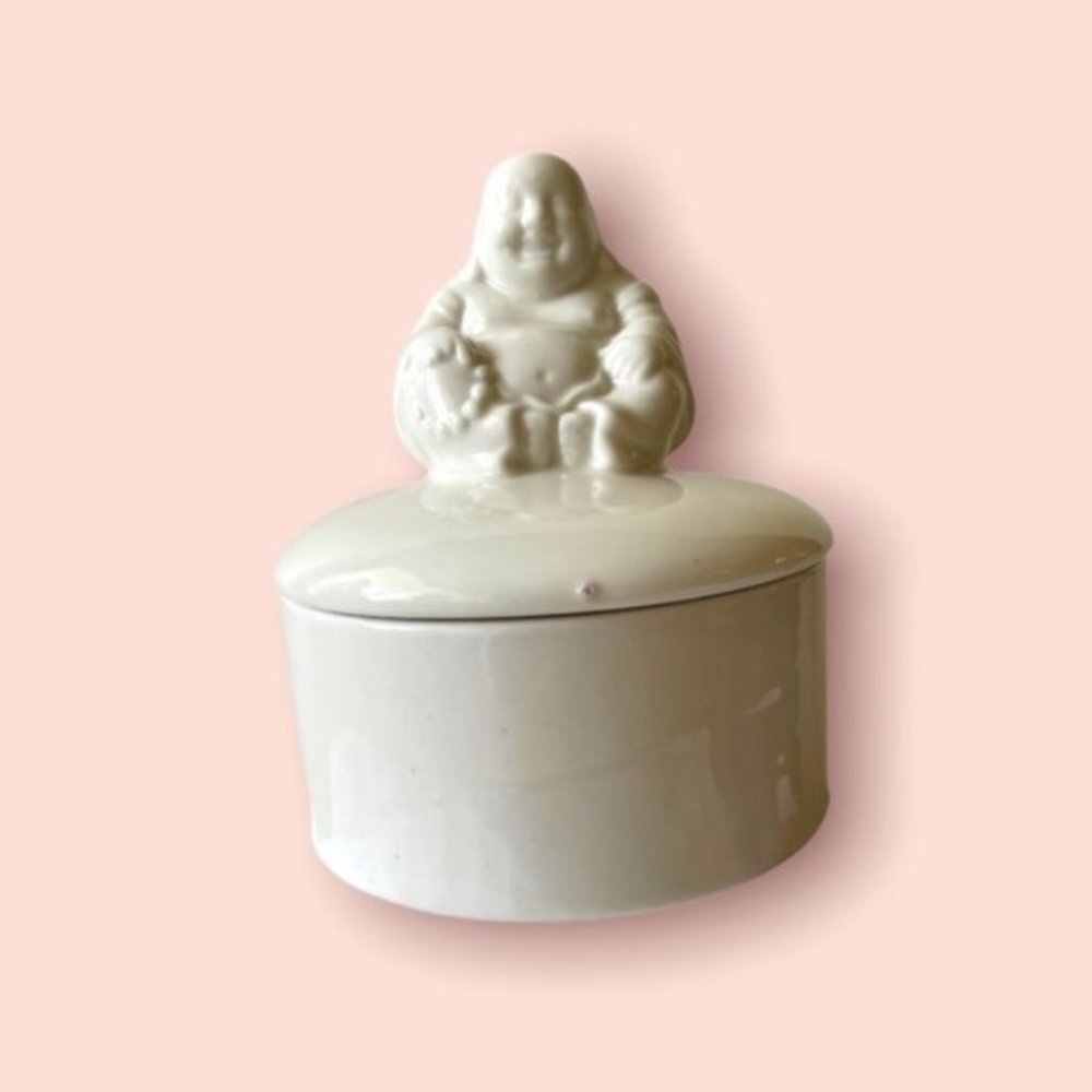 Happy Buddha White Ceramic Jewelry/Trinkets Jar - Picture 2 of 8